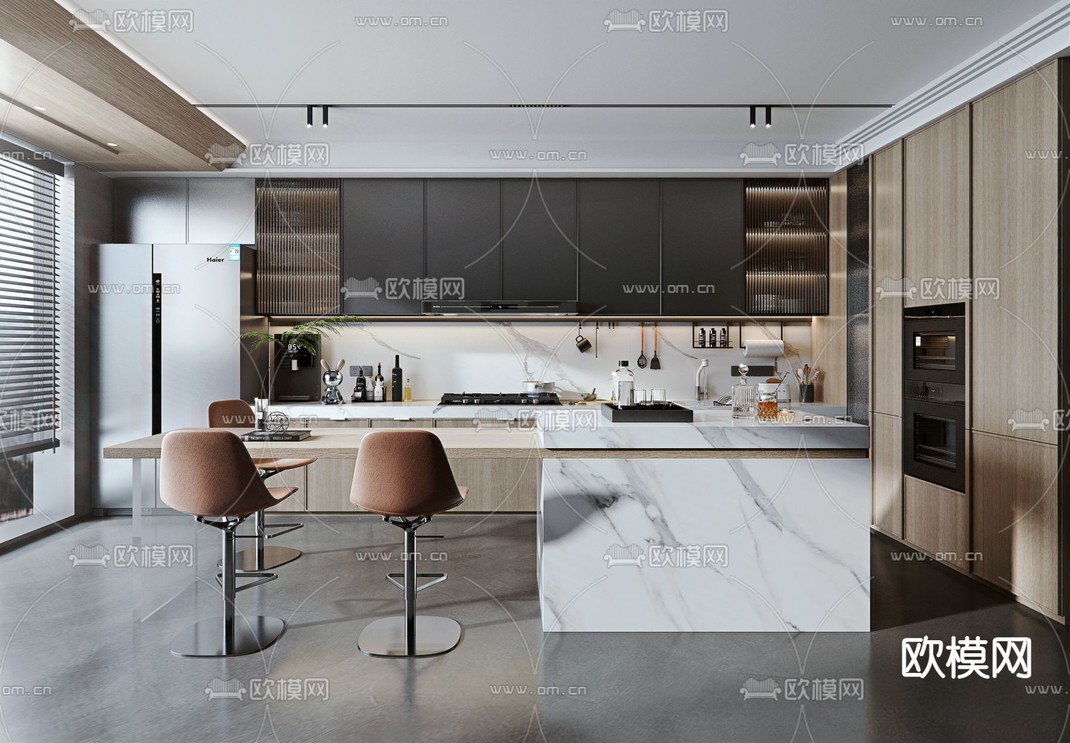 开放式中岛厨房3d模型下载_ID12302707_3dmax免费模型-欧模网