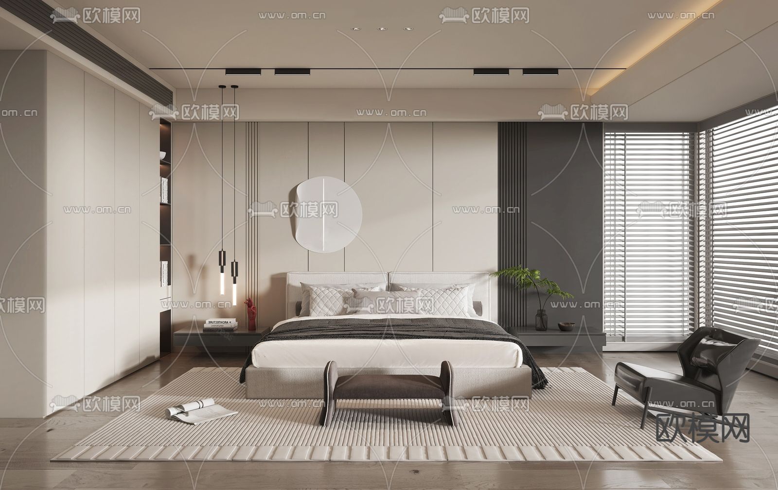 现代卧室 主人房su模型