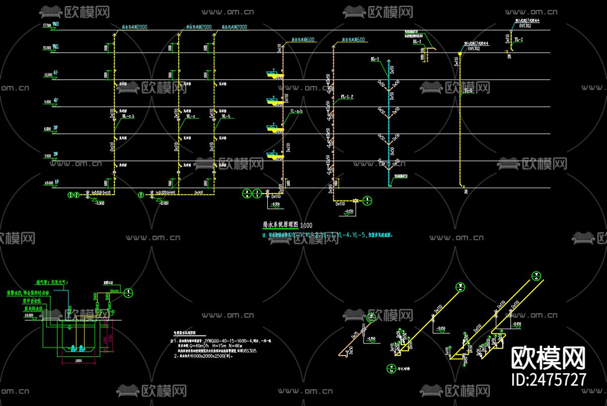 县界集镇鸿润雅居小区15号楼给排水CAD施工图下载（渲染图4）
