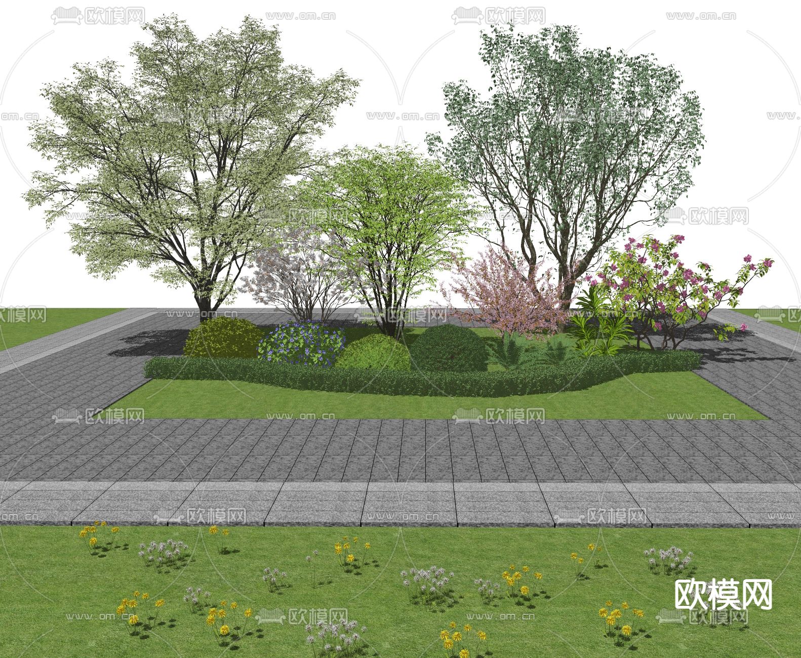 植物堆 景观树 灌木带su模型下载（渲染图2）