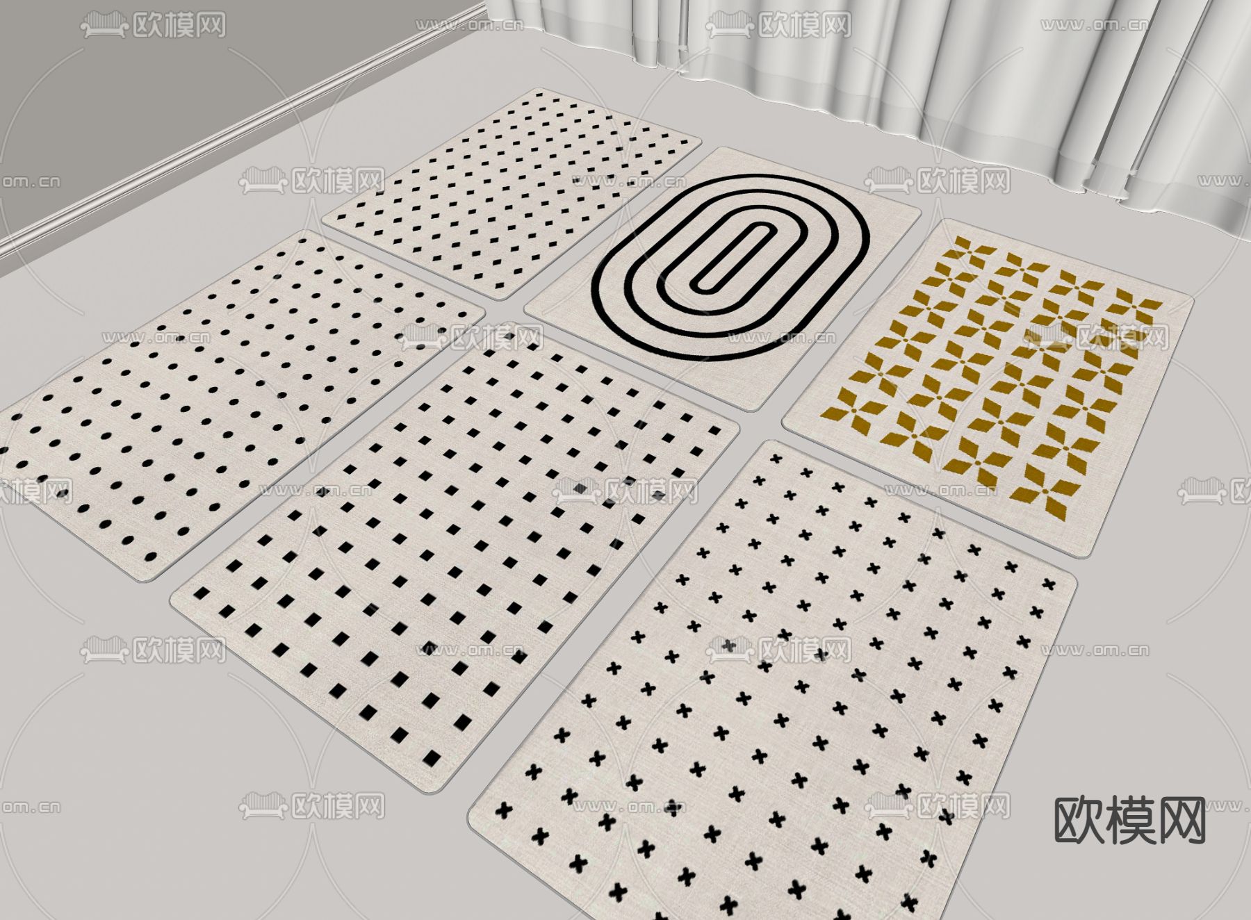 奶油风地毯su模型下载（渲染图3）