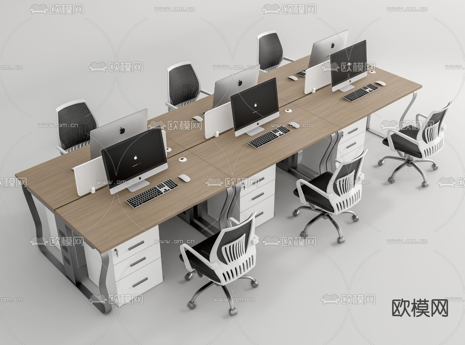 现代卡位办公桌su模型下载（渲染图1）