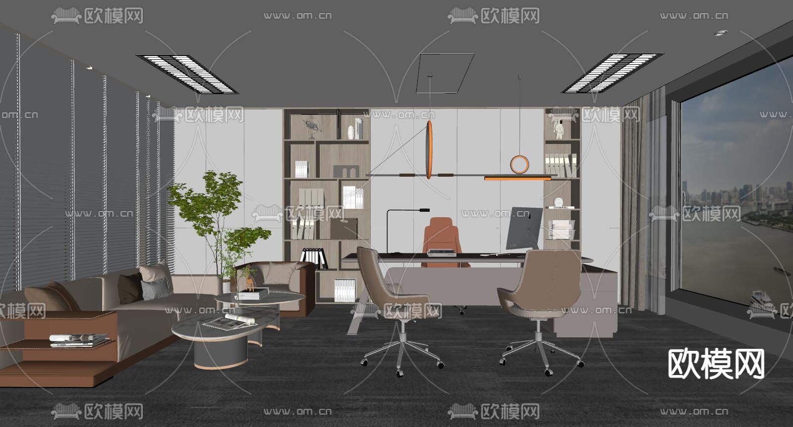 现代总经理办公室su模型下载（渲染图2）