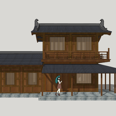  中式古建 仿古商业建筑su模型 