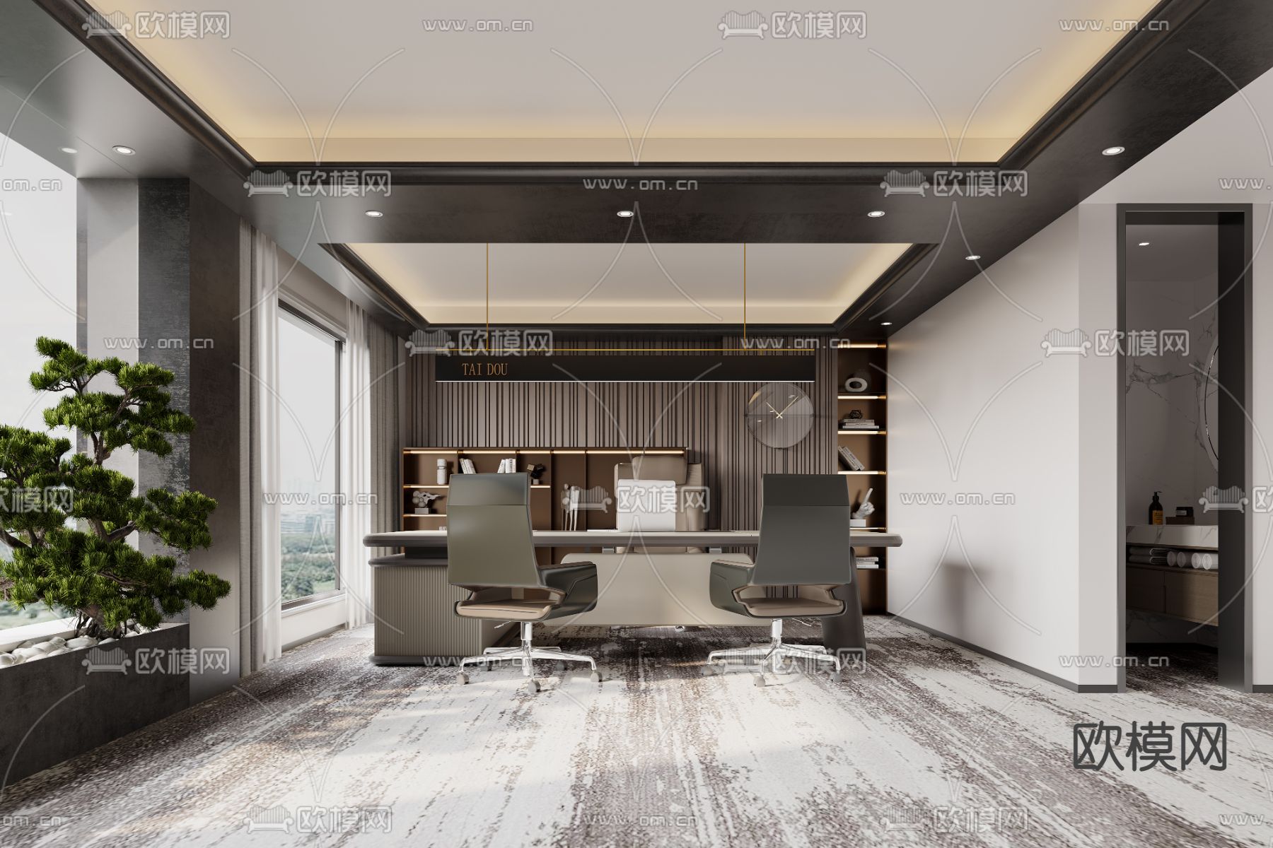 现代总经理室 董事长室3d模型下载（渲染图1）