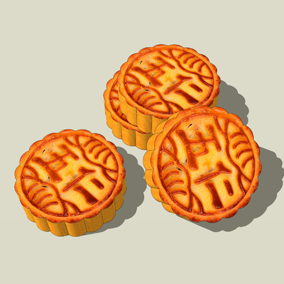  五仁月饼 小吃糕点su模型 