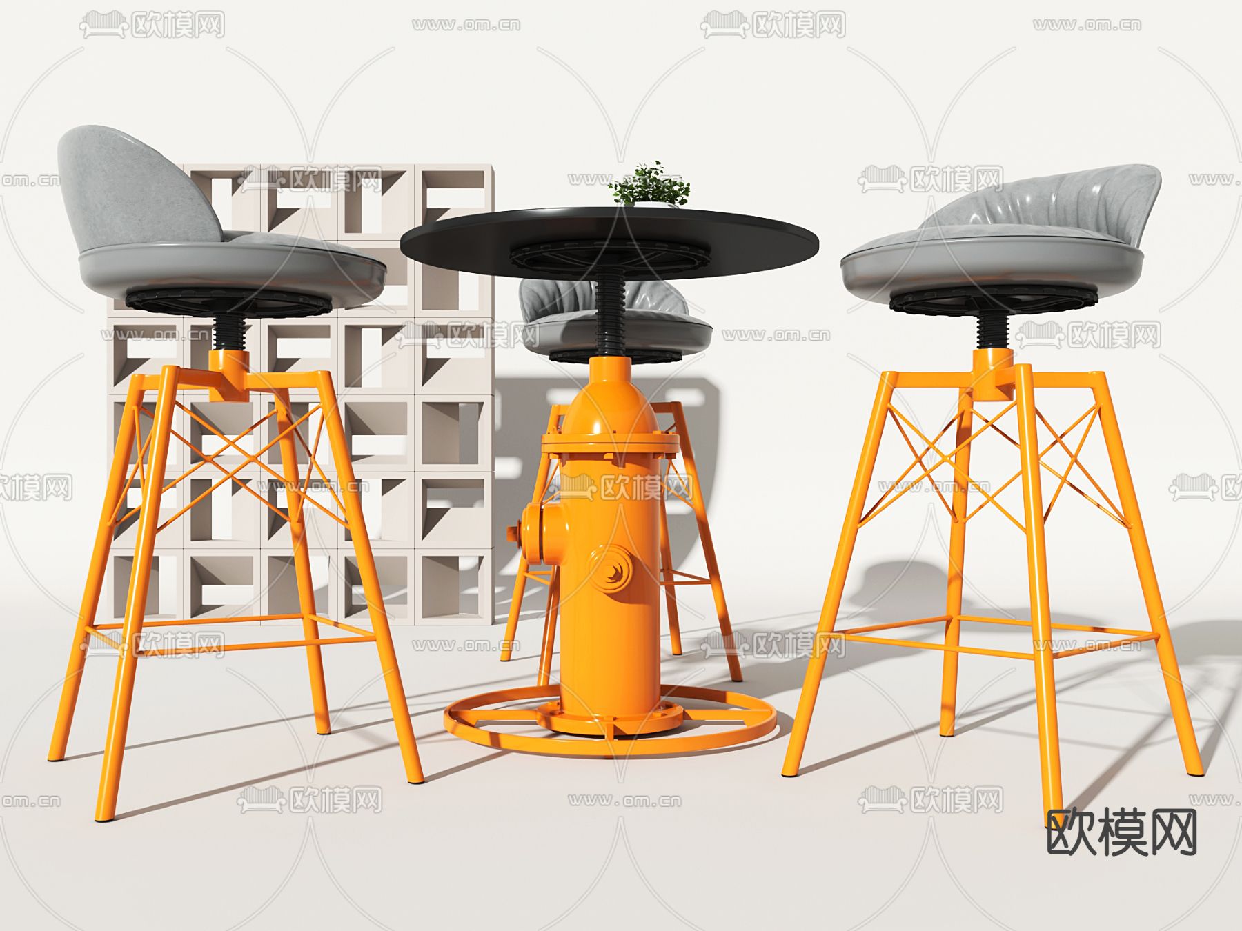 工业风吧桌 吧椅 吧台su模型下载（渲染图1）