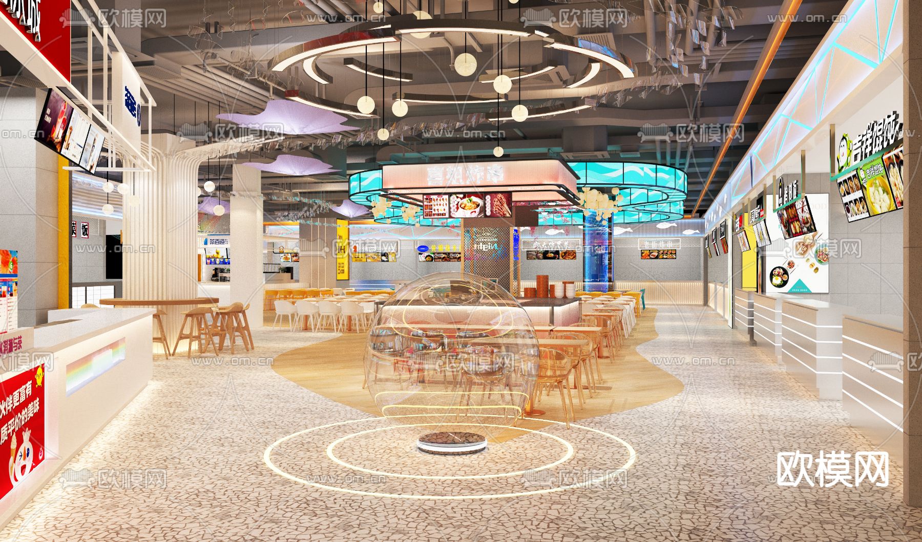 现代美食广场3d模型下载（渲染图1）