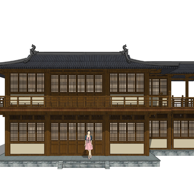  中式古建 仿古商业建筑su模型 