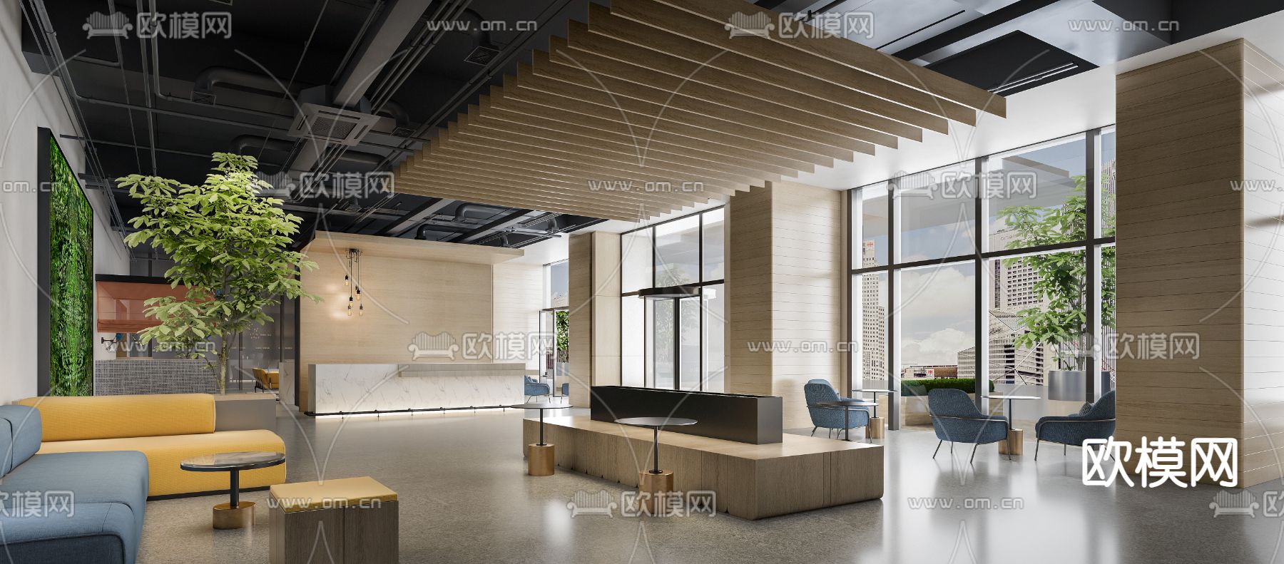 办公室接待大厅3d模型下载_ID12302312_3dmax免费模型-欧模网