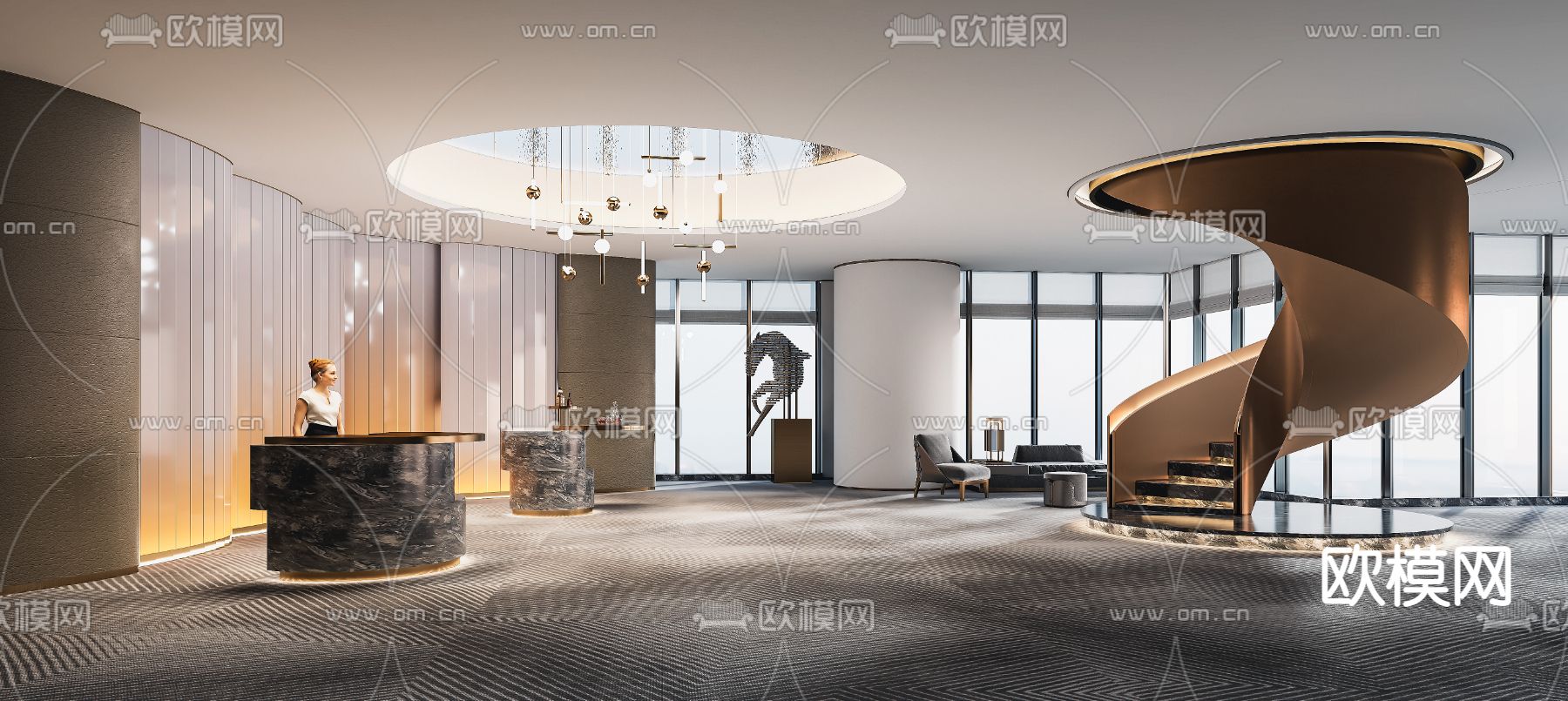 酒店 会所前台接待 前厅3d模型下载_ID12302700_3dmax免费模型-欧模网