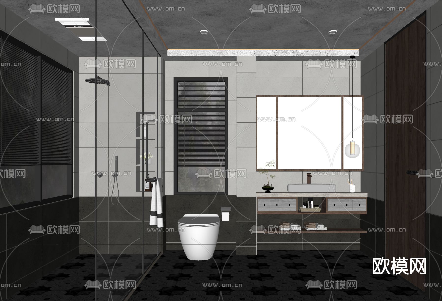 中古风卫生间 浴室su模型下载（渲染图2）