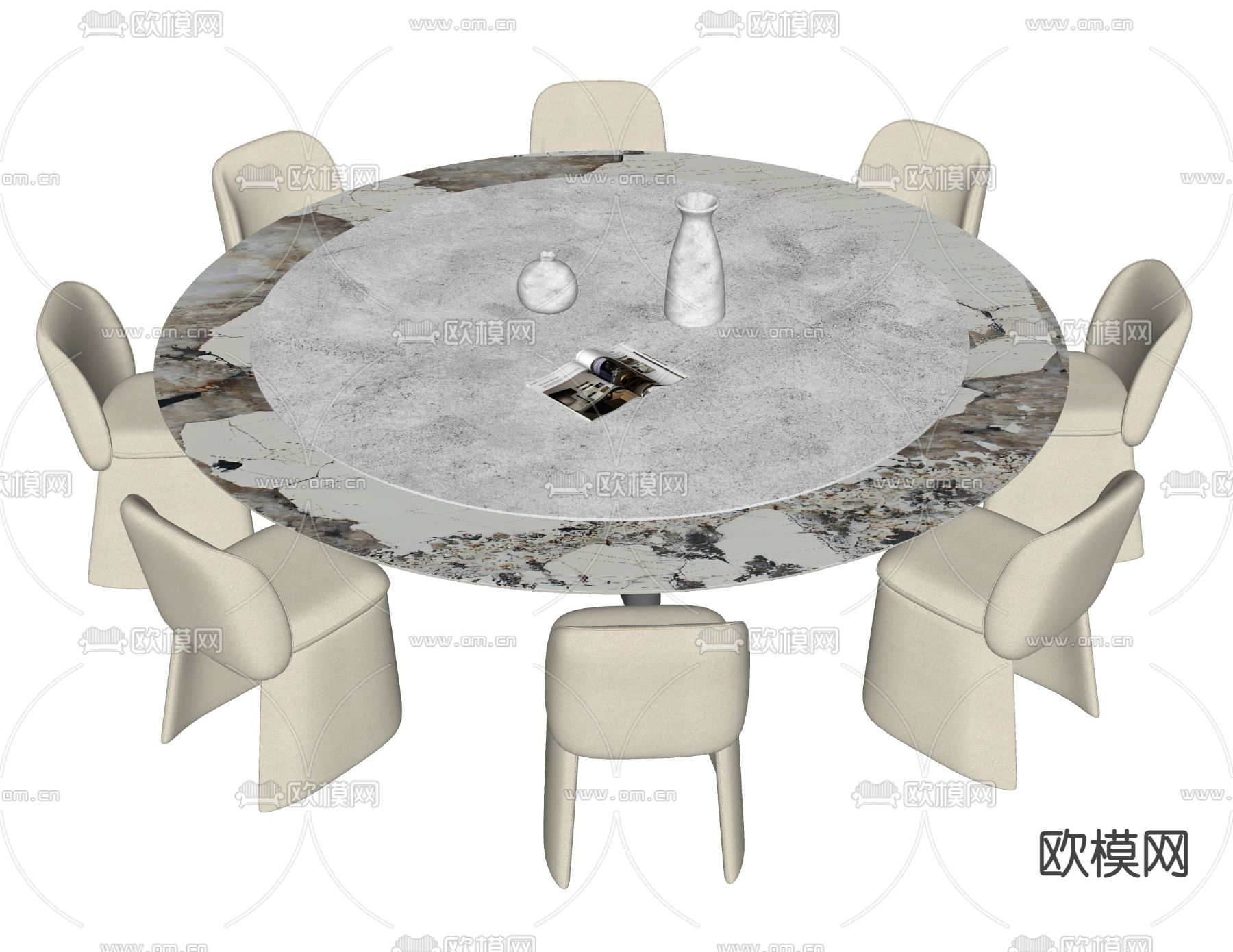 现代圆形餐桌椅su模型