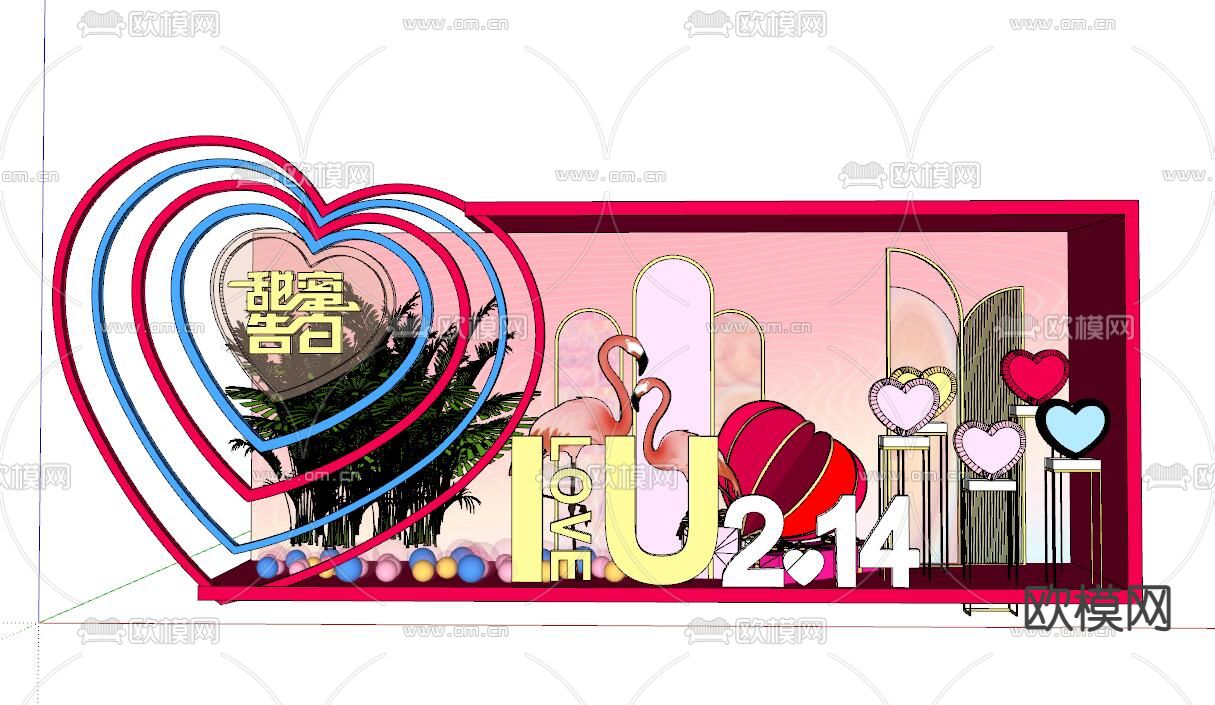 情人节打卡点 拍照点 美陈su模型下载（渲染图4）