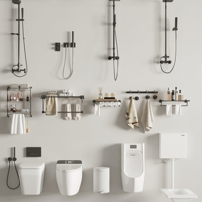  马桶 毛巾架 淋浴头su模型 