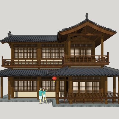  中式古建 仿古商业建筑su模型 