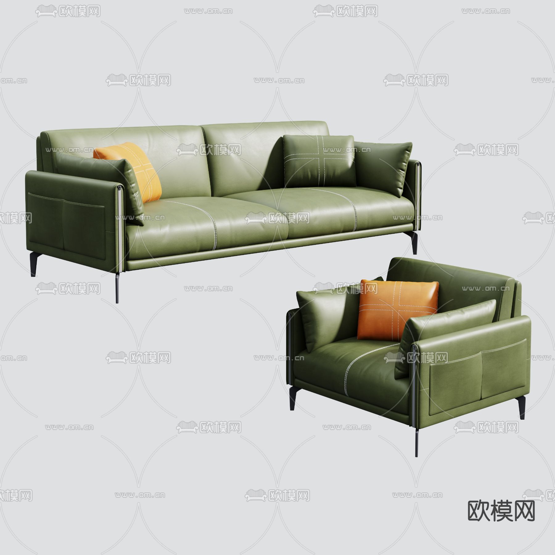 现代组合沙发su模型下载（渲染图1）