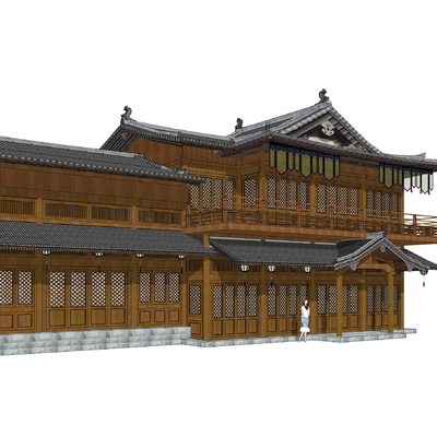  中式仿古商业建筑su模型 