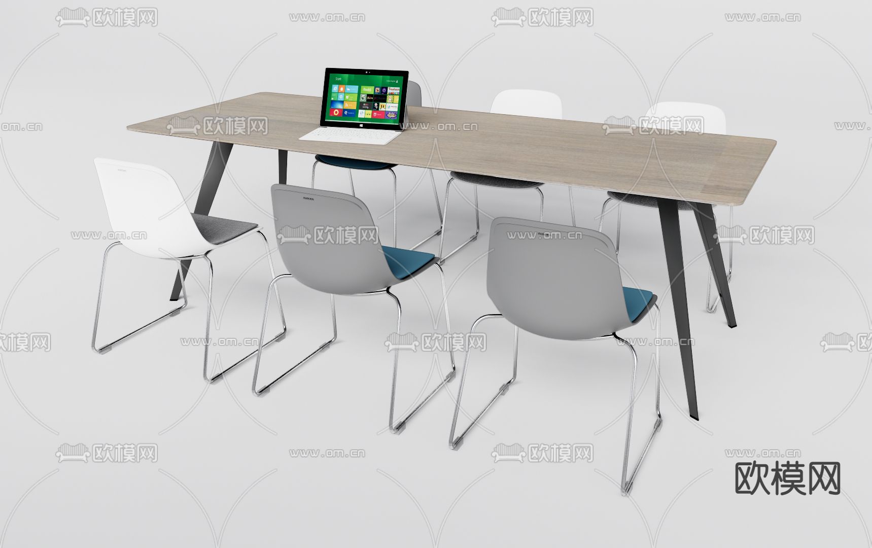 现代会议桌 会议台su模型下载（渲染图1）