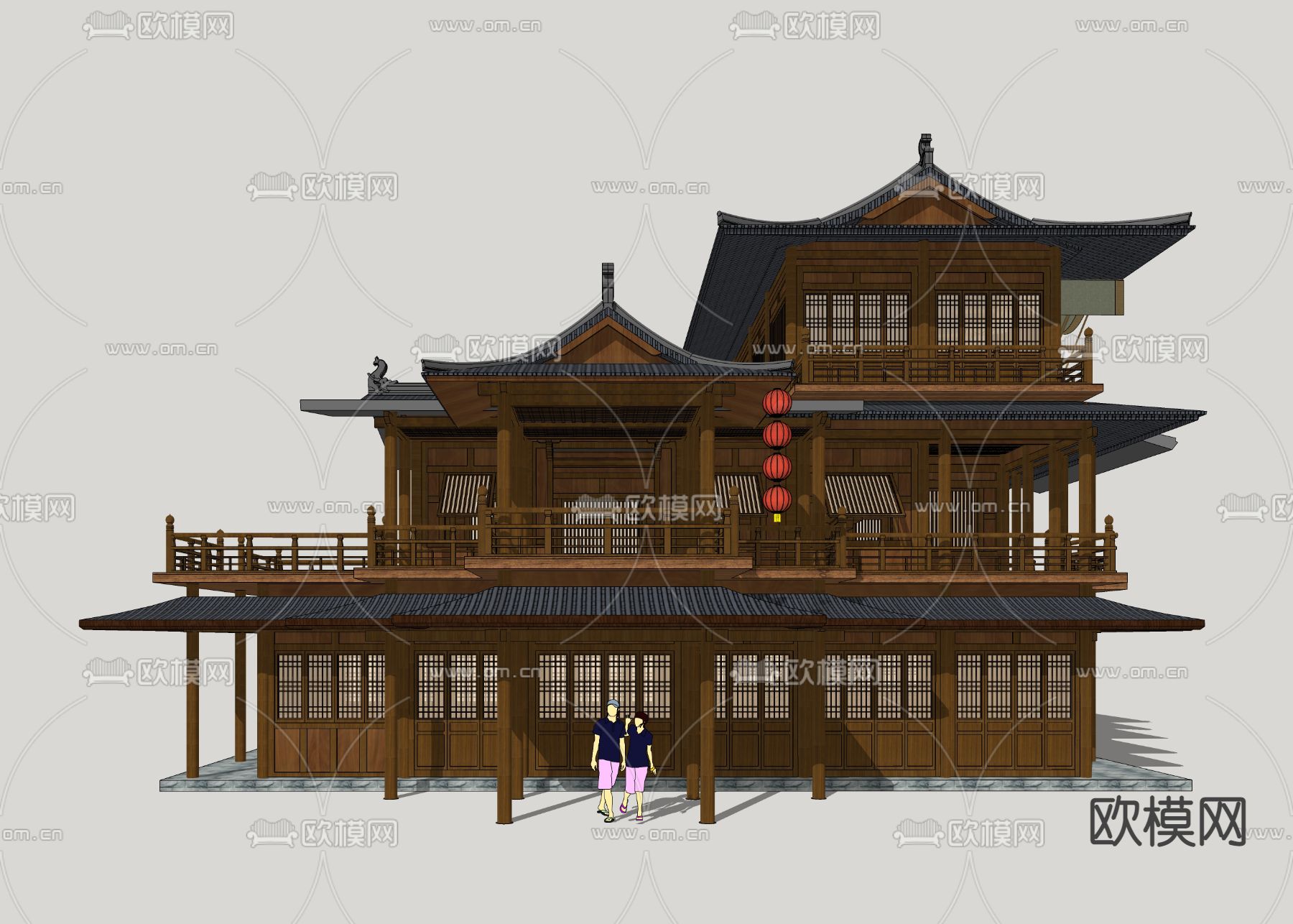 中式古建 仿古商业建筑su模型下载