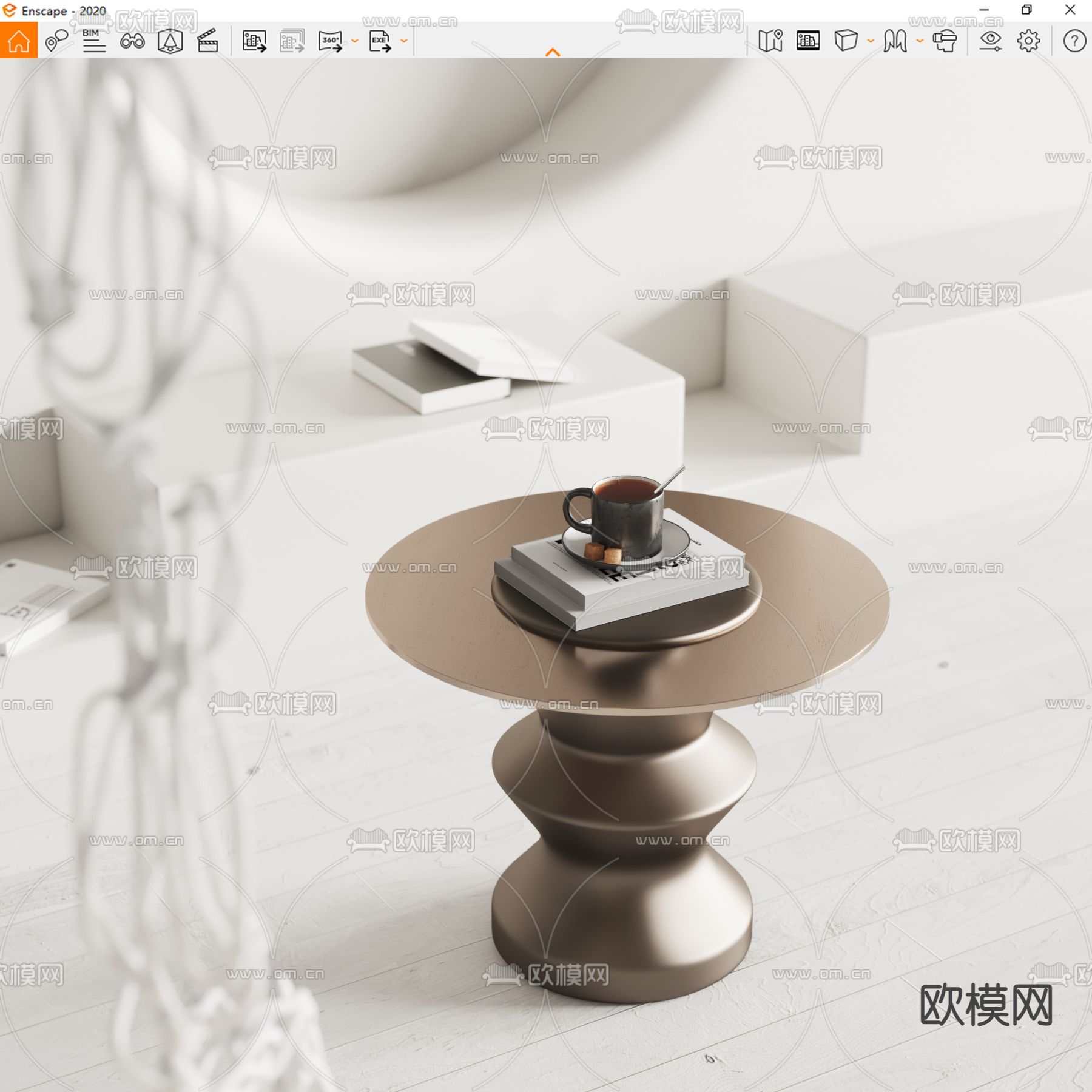 轻奢风边几 圆几 角几su模型下载（渲染图2）