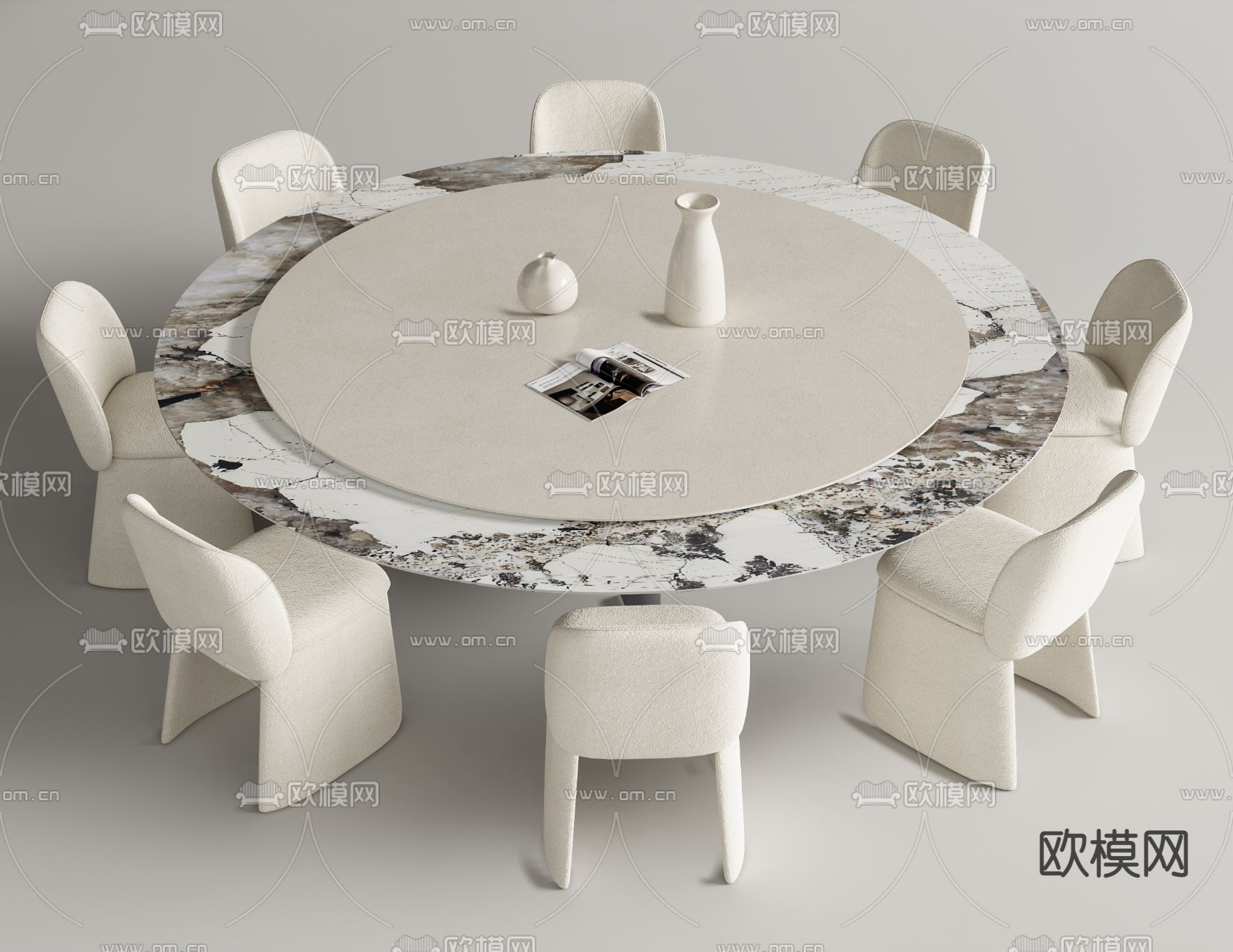 现代圆形餐桌椅su模型