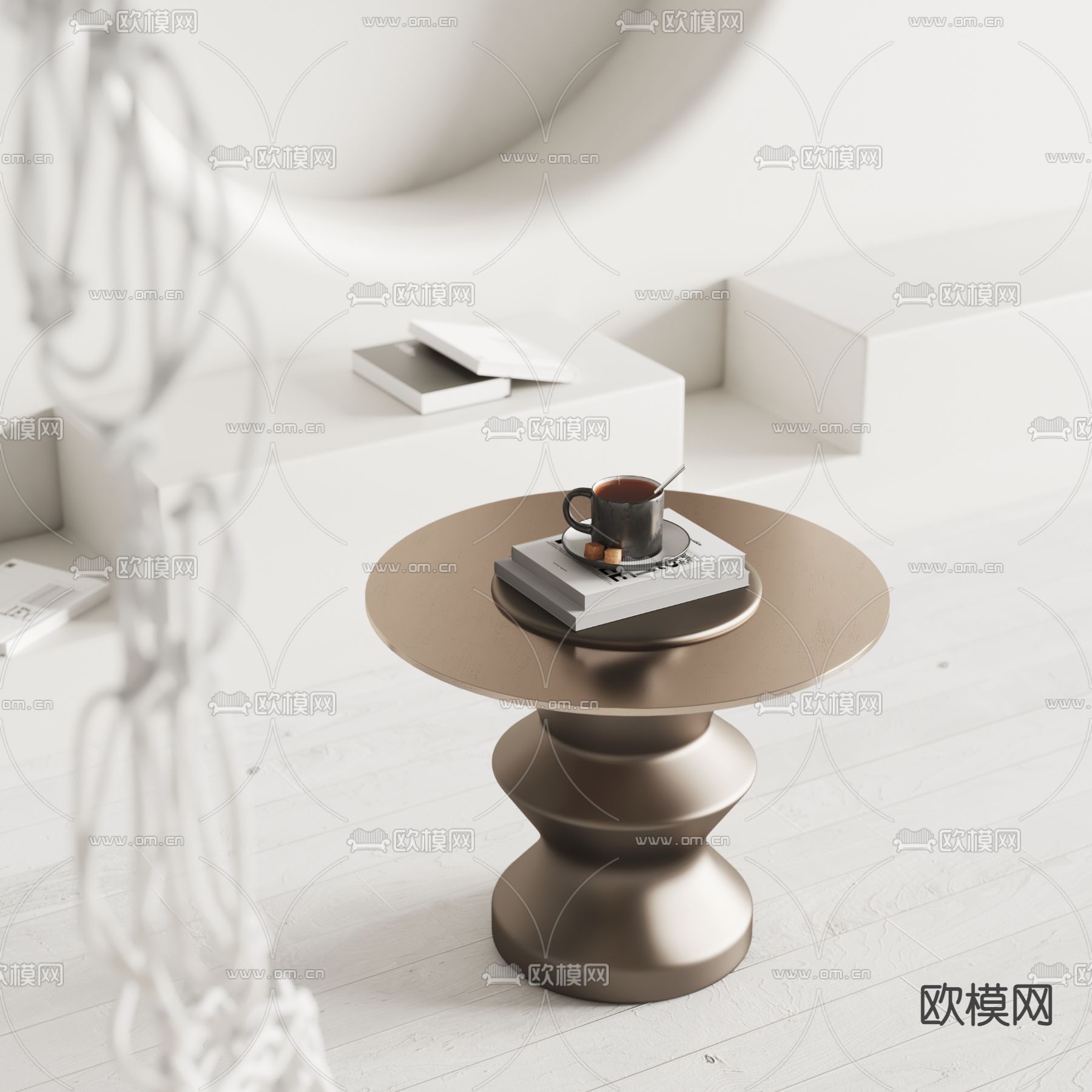 轻奢风边几 圆几 角几su模型下载（渲染图1）