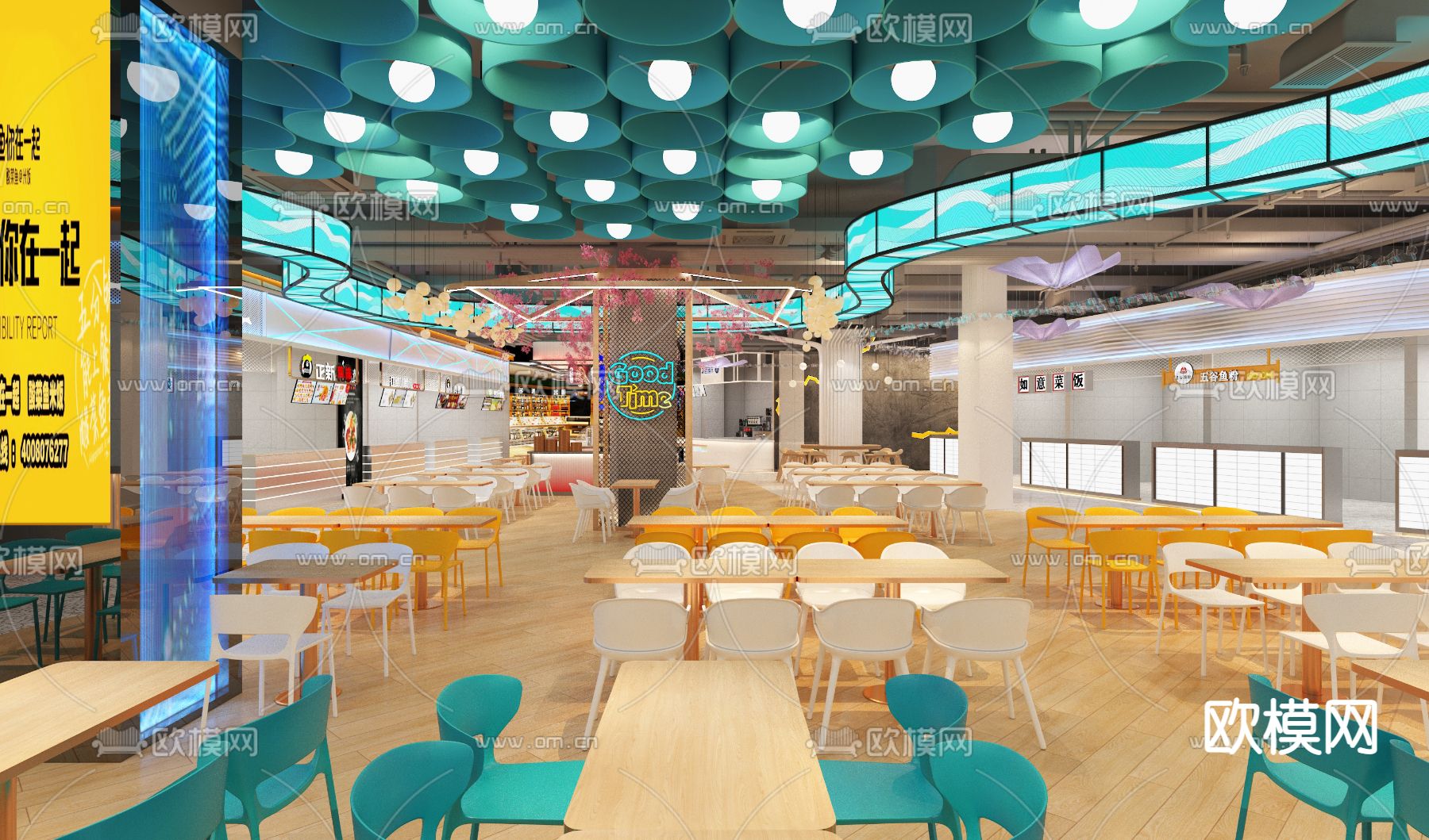 现代美食广场3d模型下载（渲染图2）