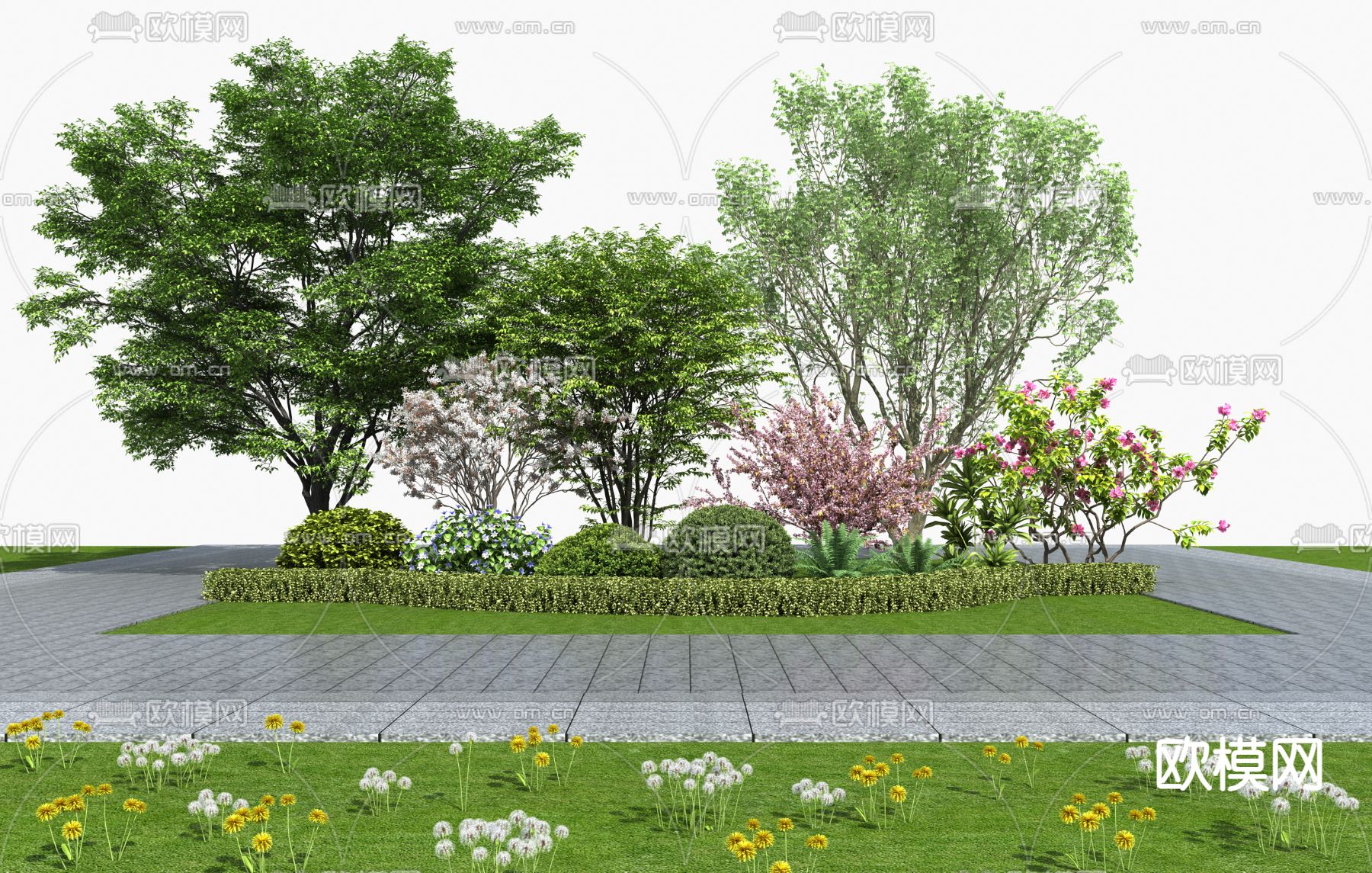 植物堆 景观树 灌木带su模型下载（渲染图1）