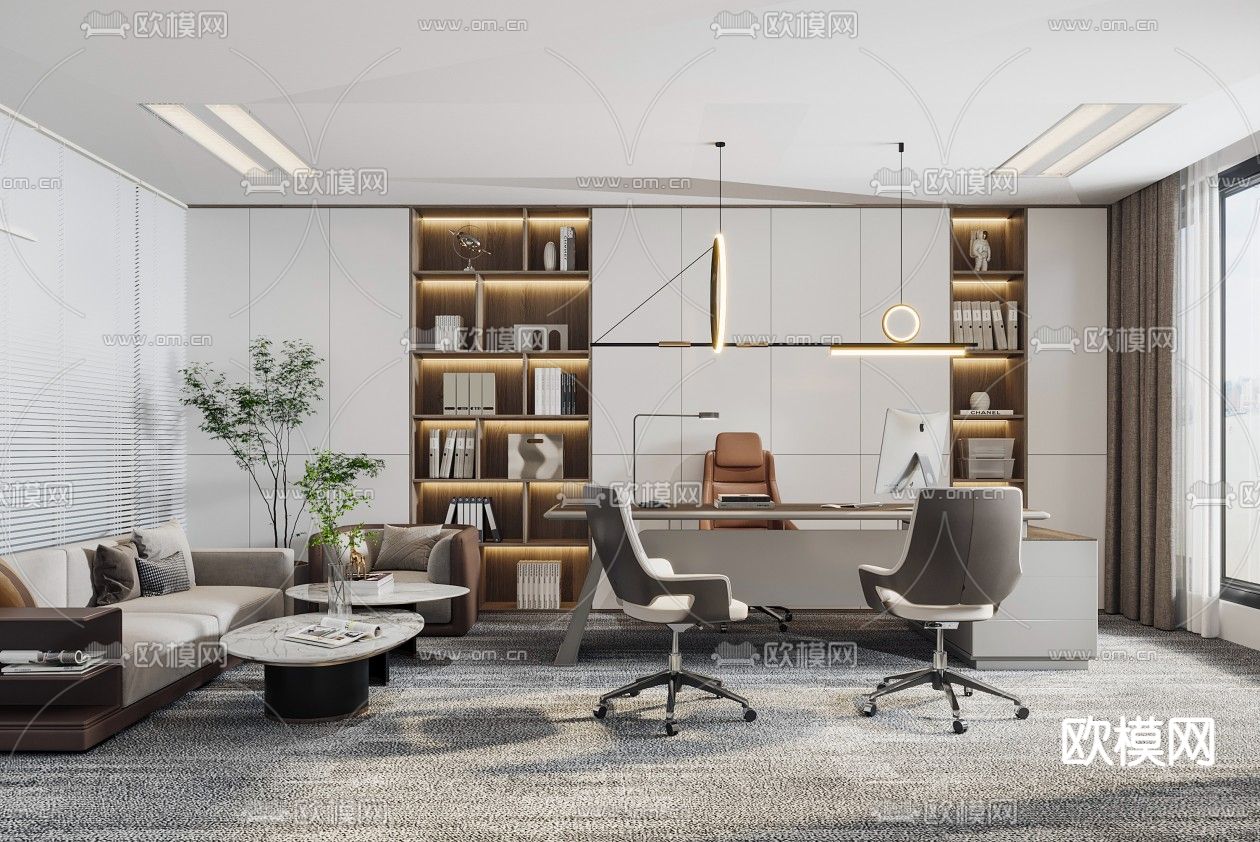 现代总经理办公室su模型下载（渲染图1）