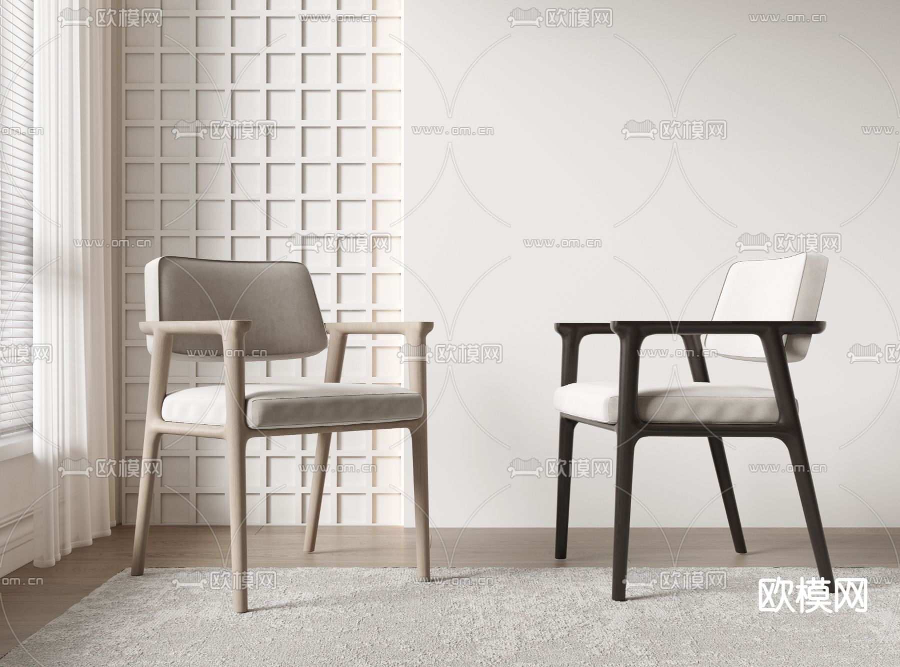 侘寂风单椅子 餐椅3d模型下载