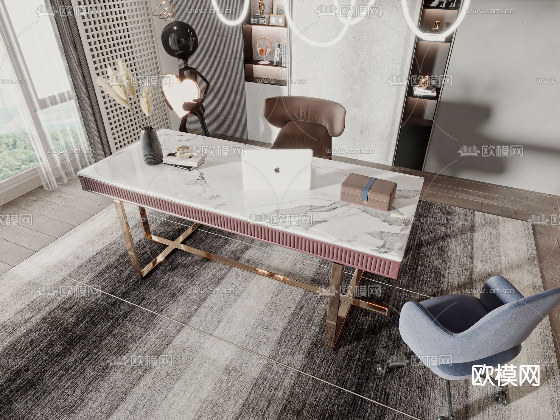 轻奢办公桌椅3d模型下载
