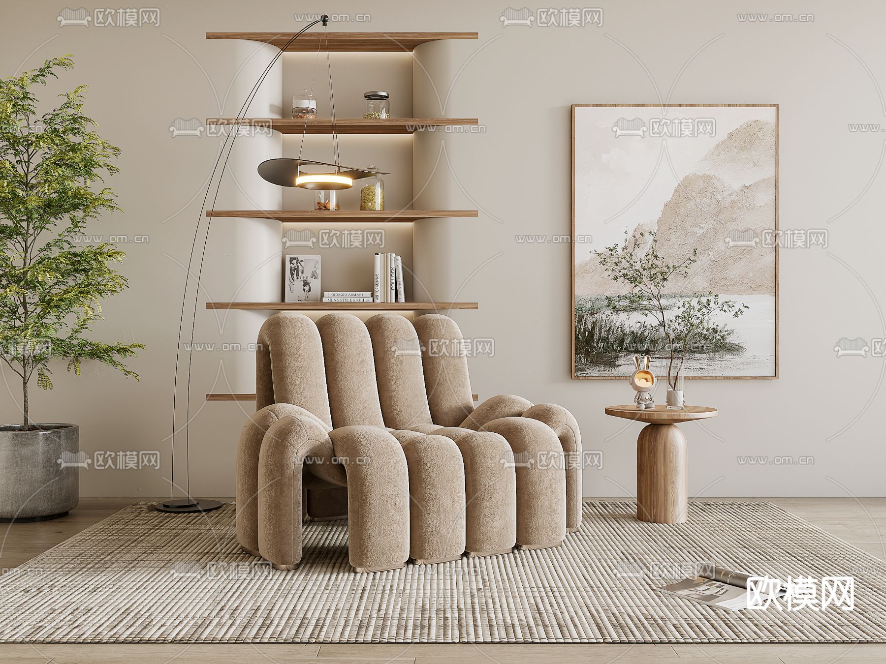现代休闲沙发su模型下载（渲染图1）