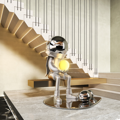  宇航员雕塑 潮玩卡通装置su模型 