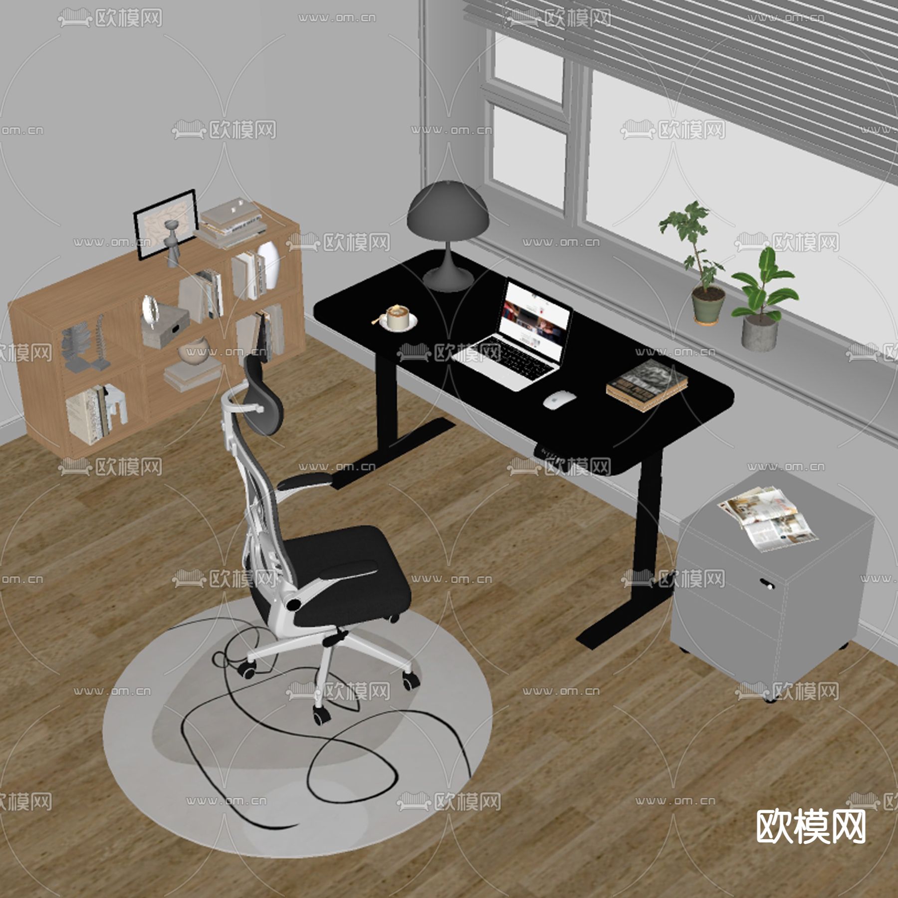 现代办公桌椅su模型下载（渲染图2）
