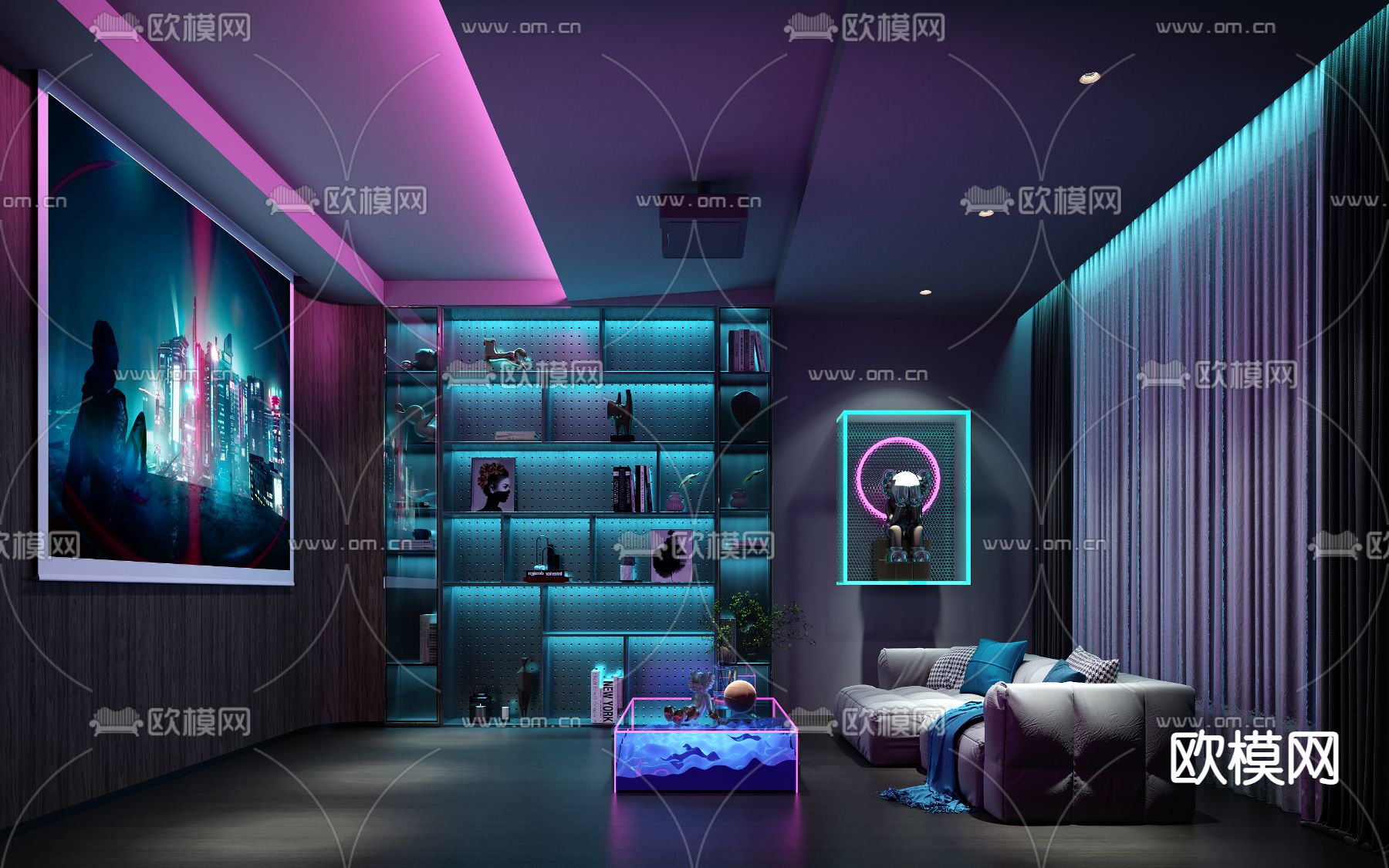 赛博朋克影院 影音室3d模型下载