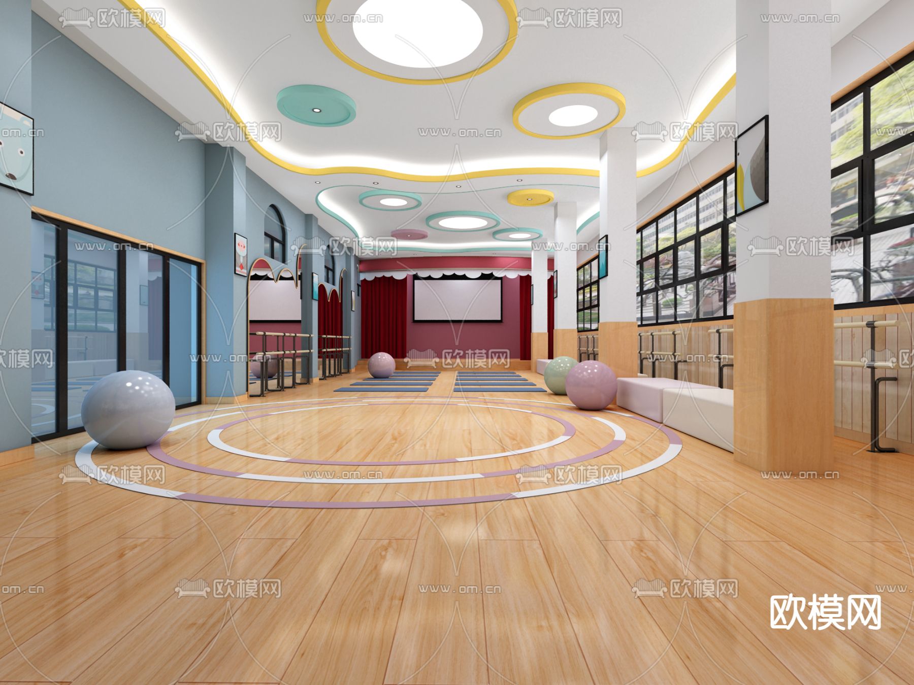 现代舞蹈教室3d模型下载（渲染图2）
