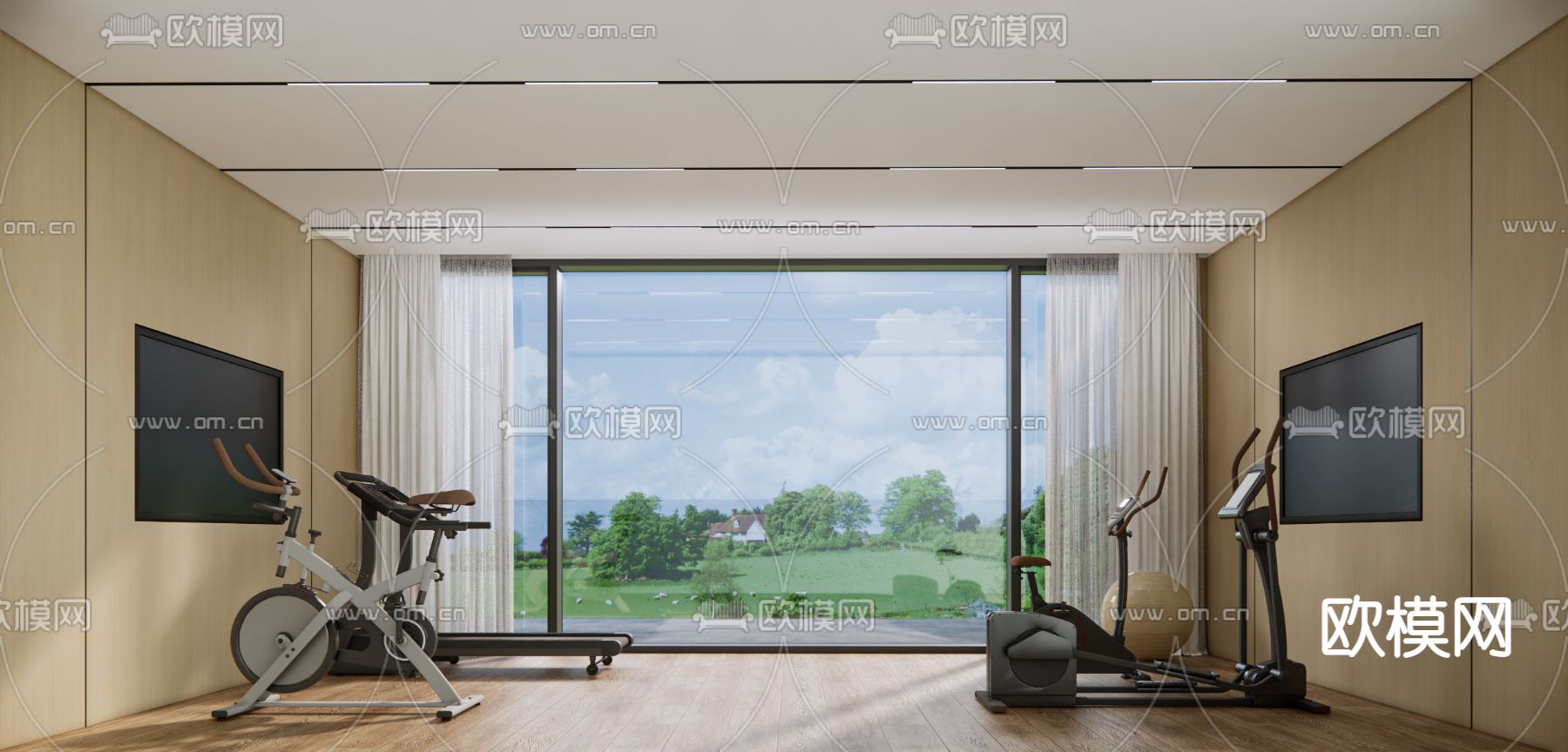 现代健身房su模型下载（渲染图1）