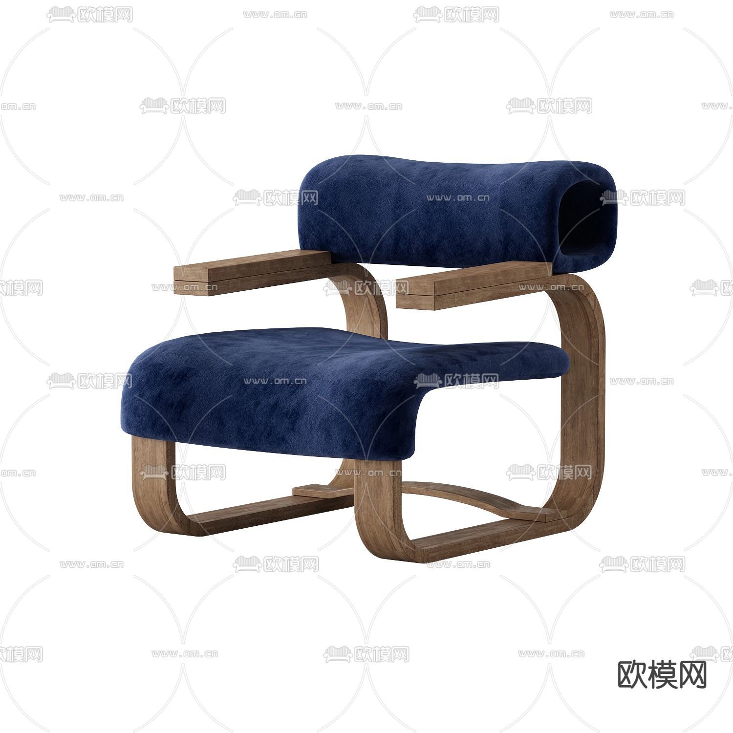 现代简约实木布艺休闲椅免费3d模型下载