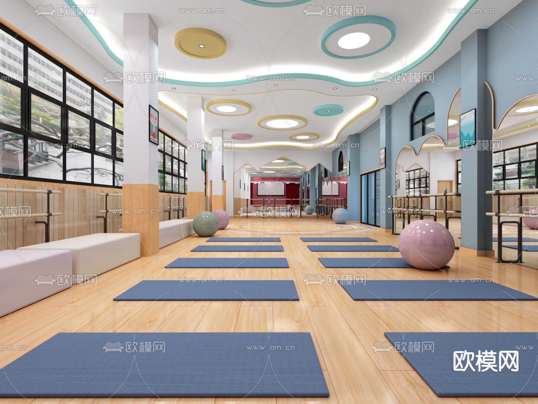 现代舞蹈教室3d模型下载（渲染图1）