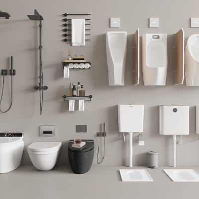  蹲便器 小便斗 马桶 淋浴喷头su模型 