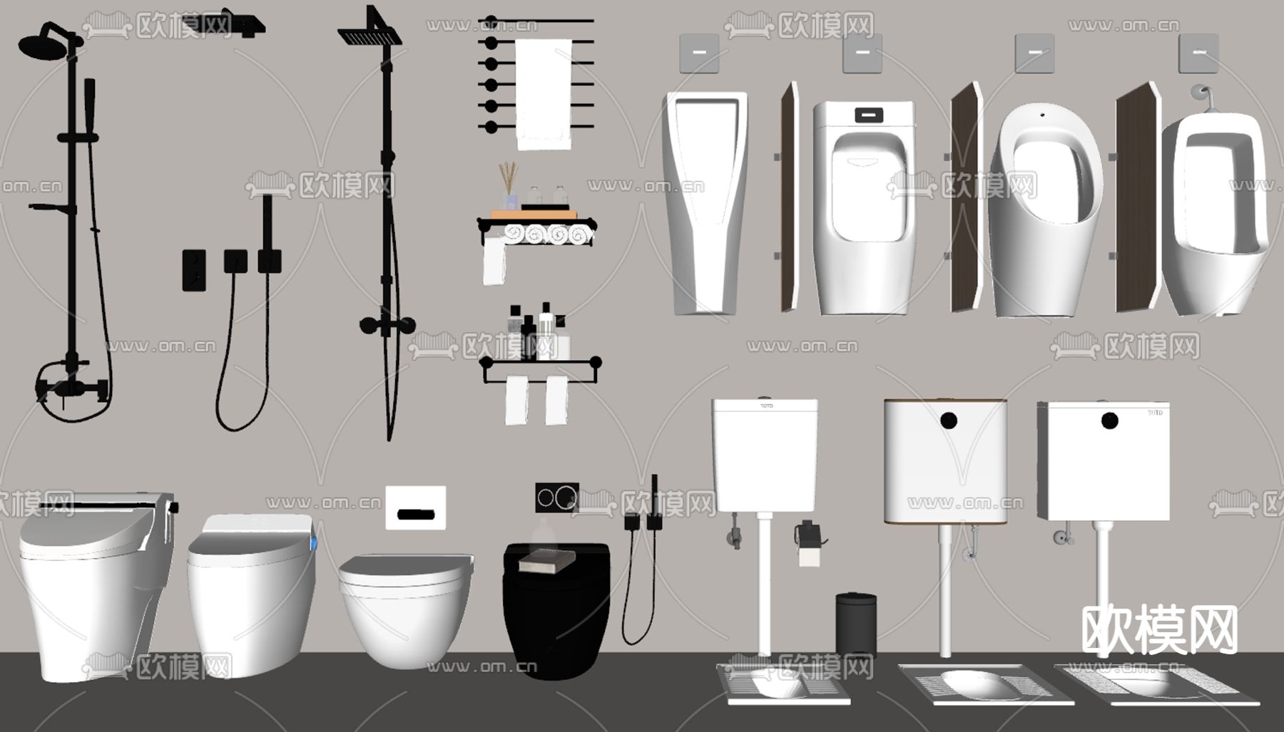 蹲便器 小便斗 马桶 淋浴喷头su模型下载（渲染图2）