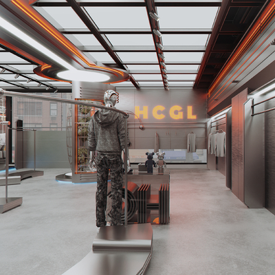  现代潮牌男装 服装店su模型 