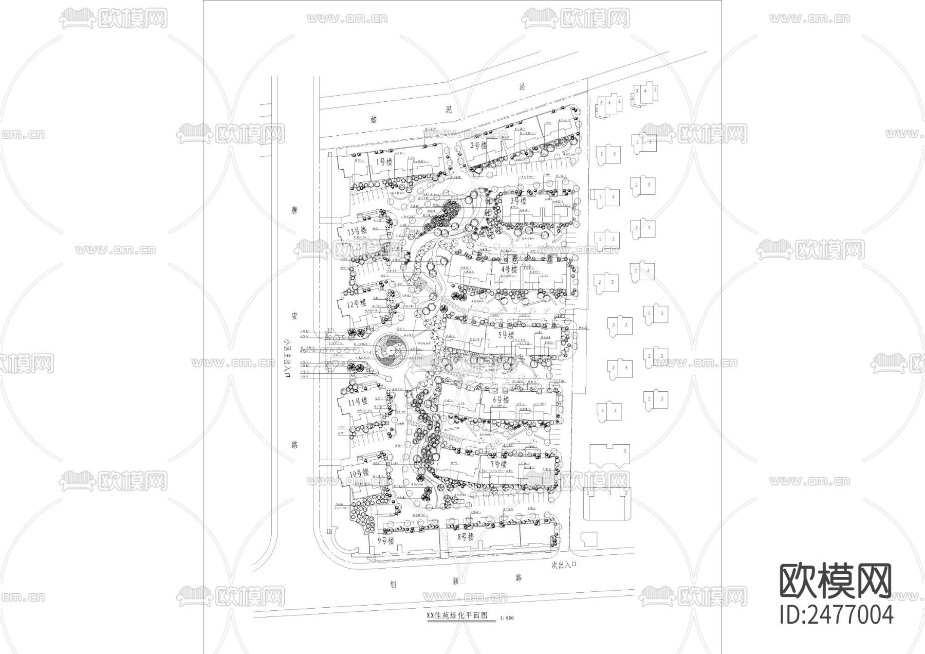 小区景观规划CAD施工图下载（渲染图1）