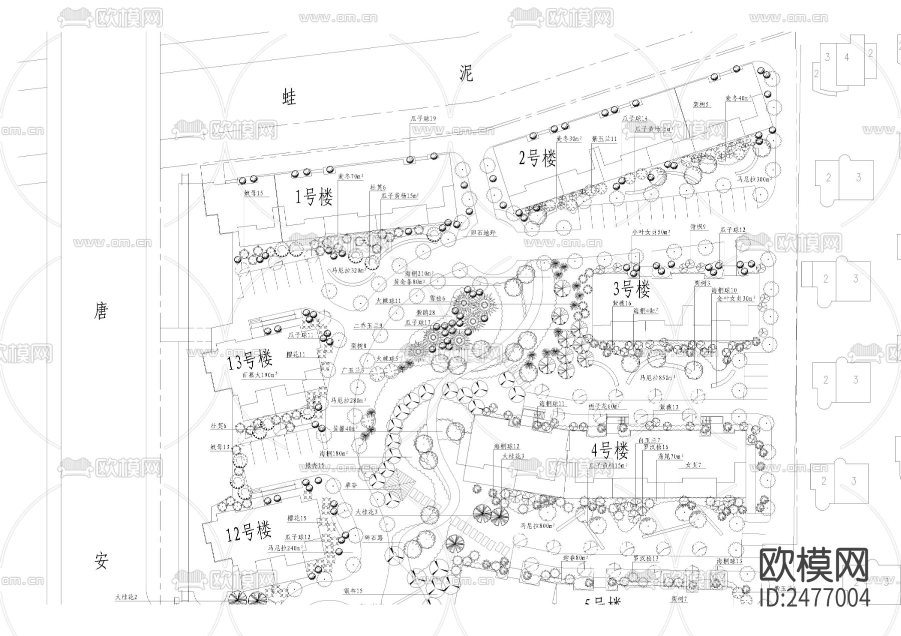 小区景观规划CAD施工图下载（渲染图2）