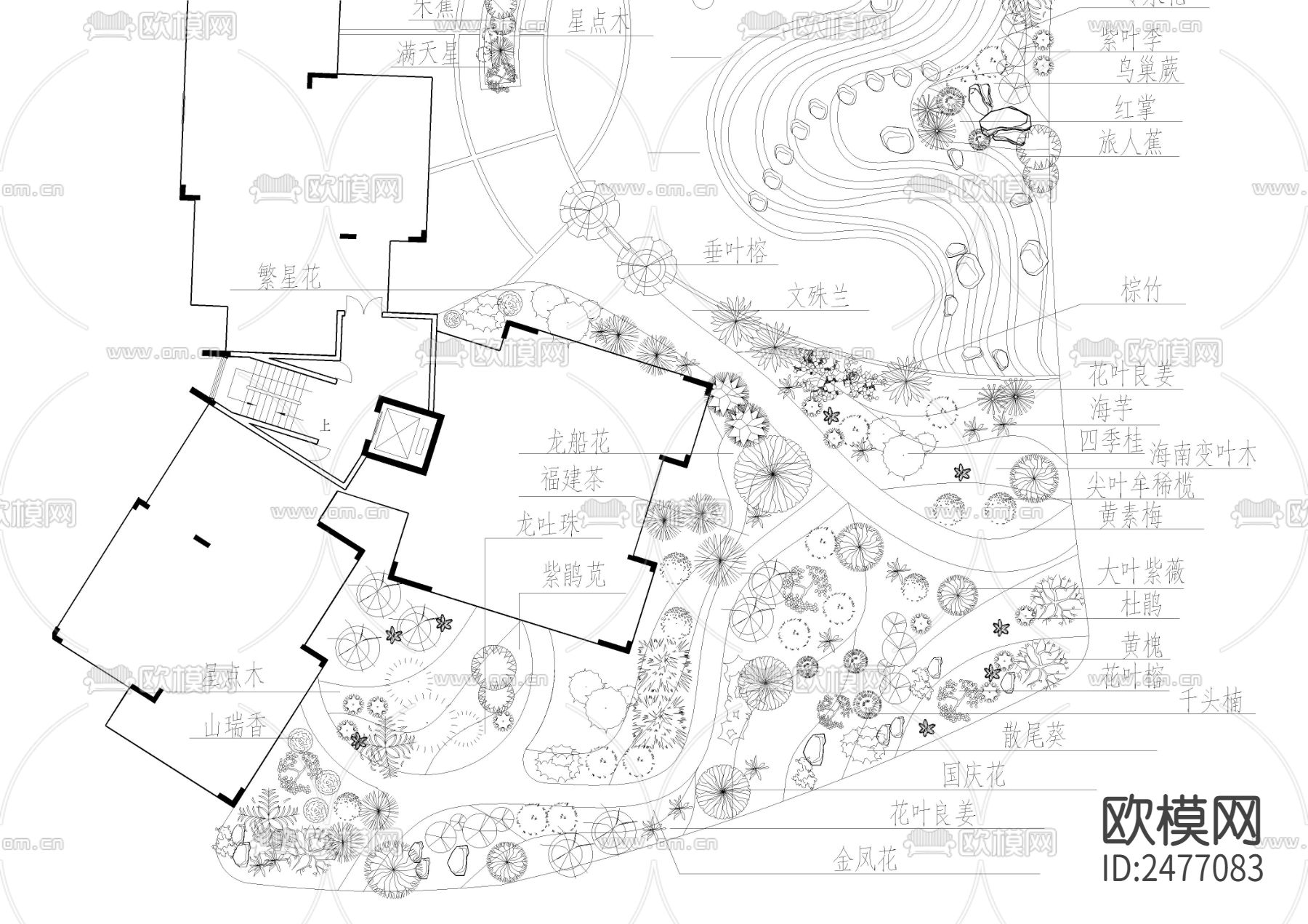 小区绿化平面CAD施工图下载（渲染图3）
