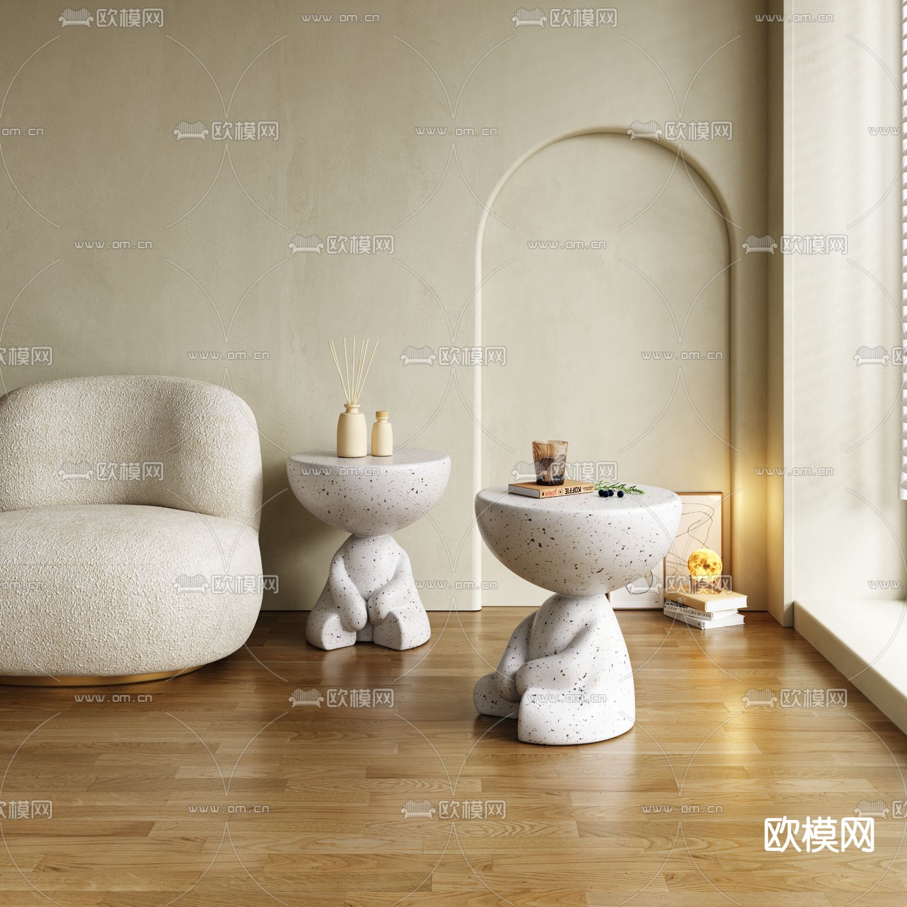 中古风休闲桌椅3d模型下载（渲染图2）