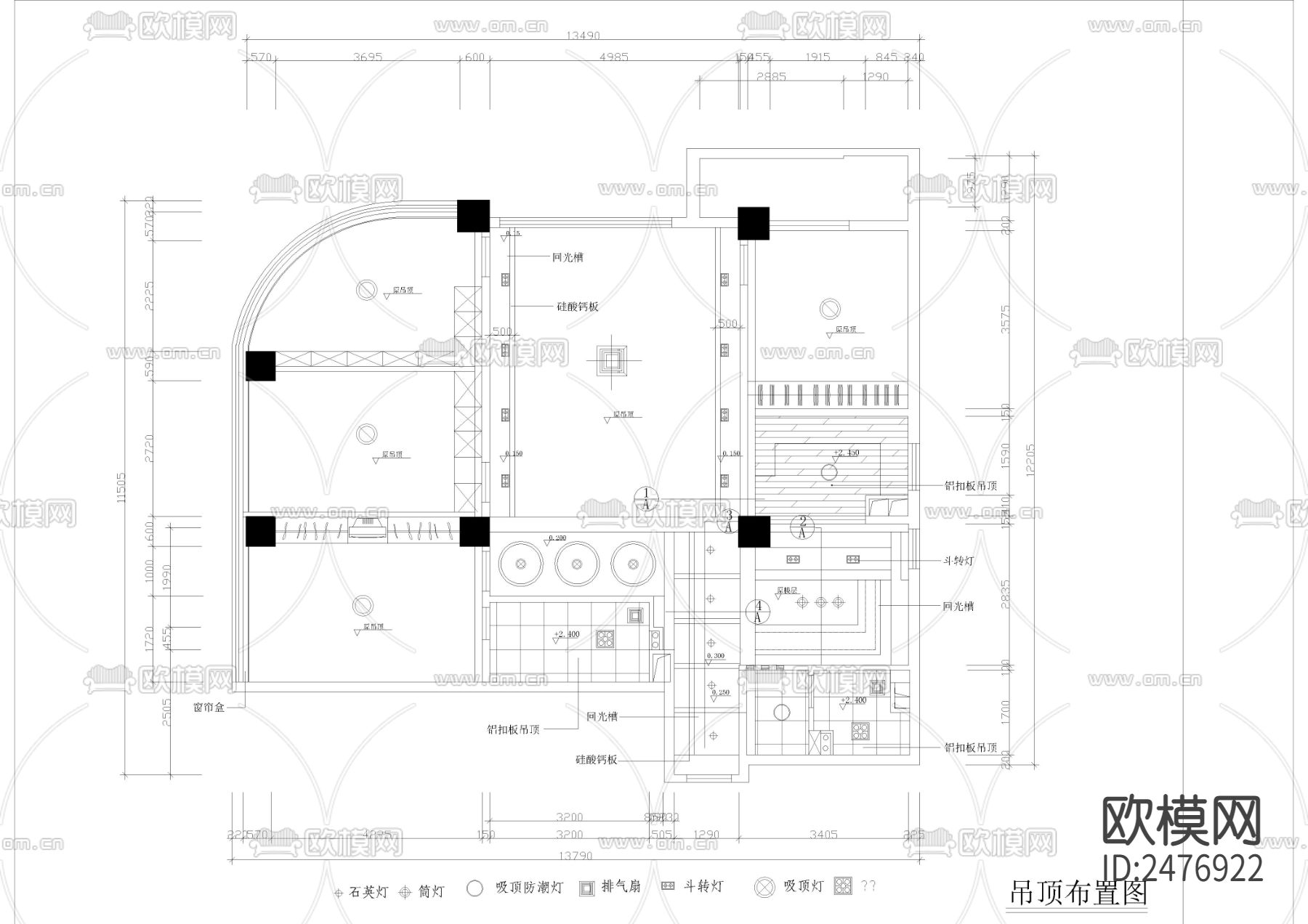 三室两厅两卫全套CAD施工图下载（渲染图2）