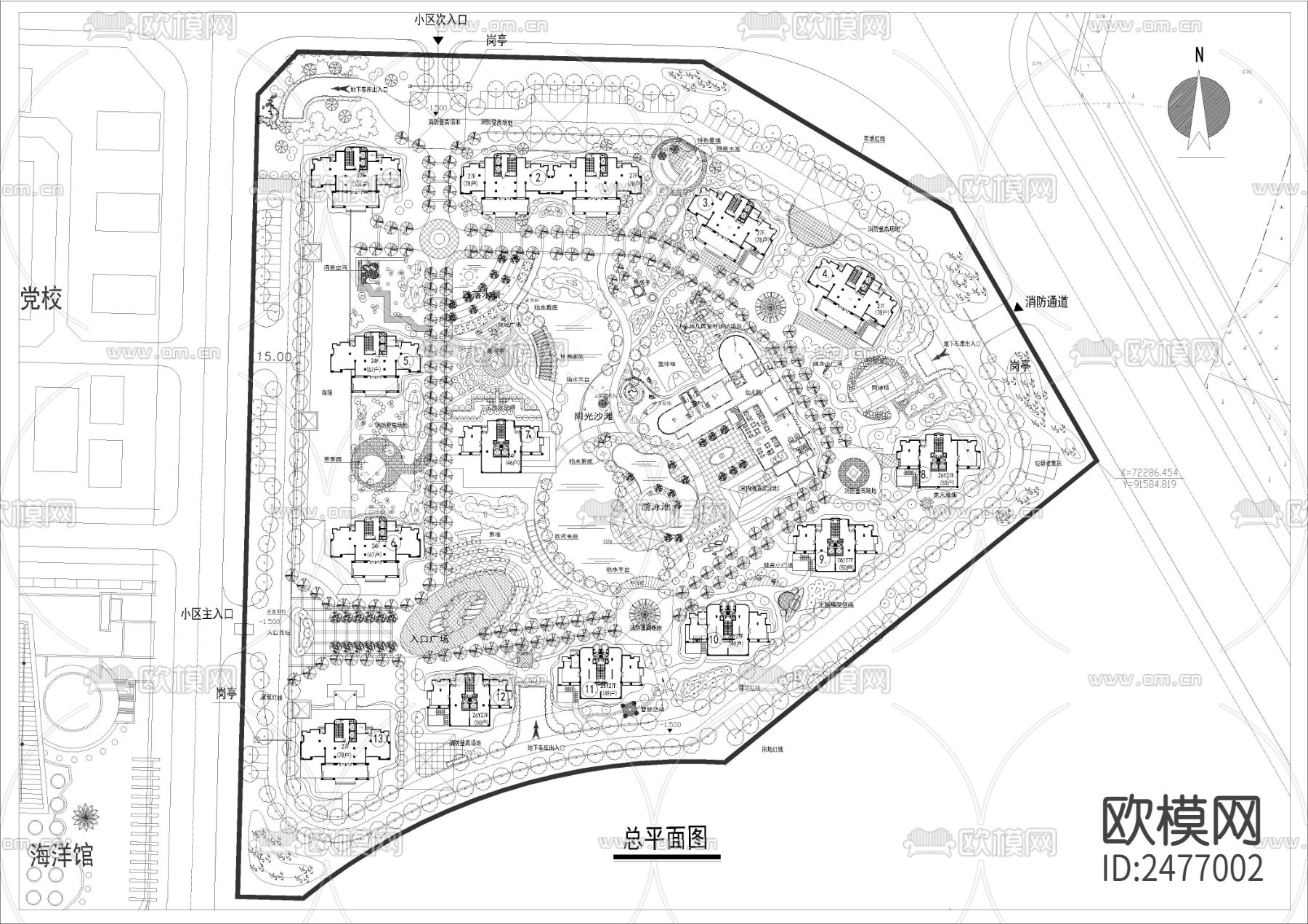 小区景观规划CAD施工图下载（渲染图1）