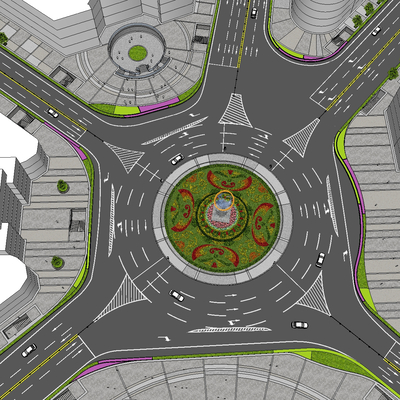  交通建筑道路鸟瞰规划su模型 